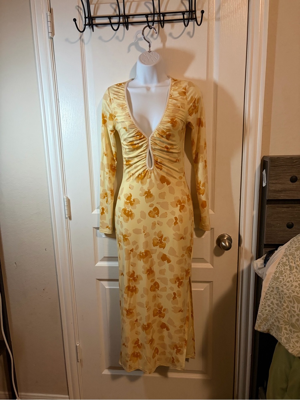 Abercrombie & Fitch Yellow Floral Long Sleeve Midi Dress
